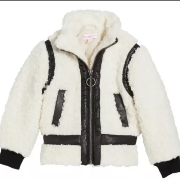 Design History Girl's Faux Sherpa Leather Trim Jacket Large